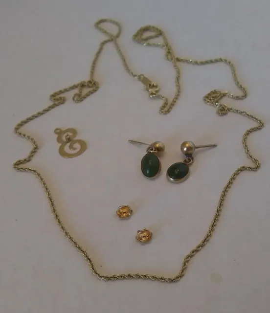 8.82 Grams 14kt Gold Jewelry Lot,  Earrings, Pendant, 24" Rope Chain (5.44Gr) NS
