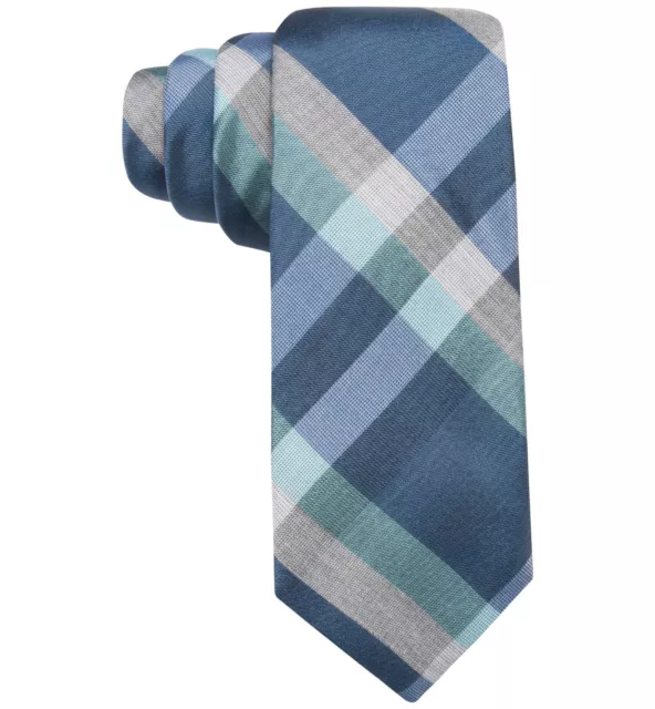 $125 Ryan Seacrest Men Plaid Blue Gray Necktie Neck Tie Slim Skinny Silk 57 X 3