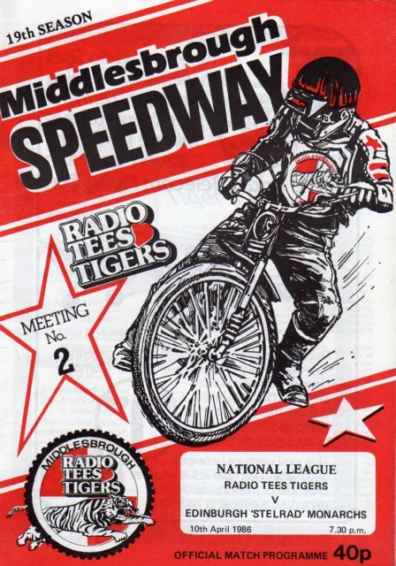 Middlesbrough V Edinburgh 10/4/1986 Speedway Programme