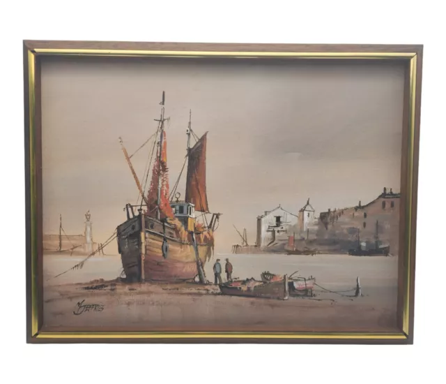 Mike Jeffries Original Oil On Canvas Painting - Harbour Boat Scene - 45cm B1939