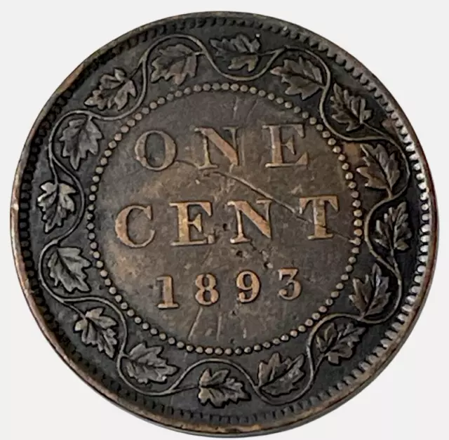 1893 Canadian Large One Cent Coin Canada Queen Victoria Penny KM# 7 Lot A5-417