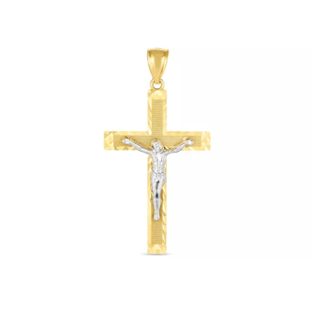 14k Two Tone Gold High Polish Diamond Cut Cross Pendant