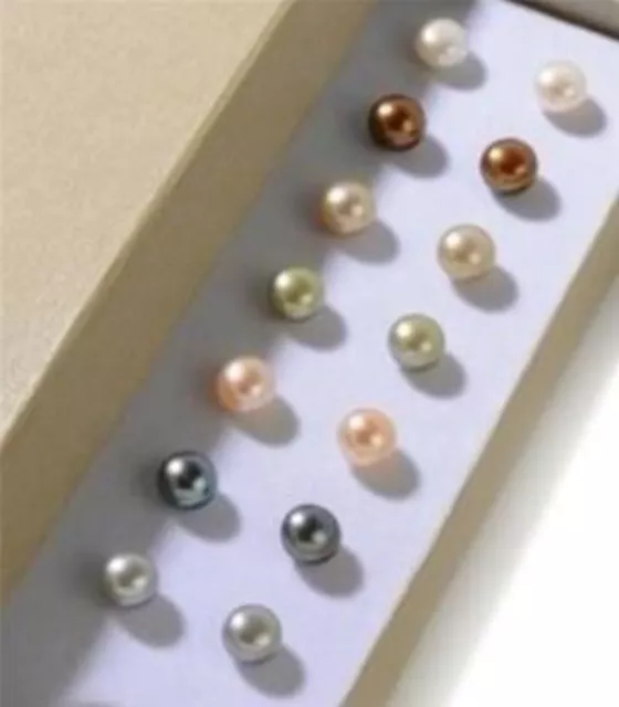 Wholsale Real 7pairs Multi-Color 7-8mm Freshwater Pearl Silver Stud Earrings AAA