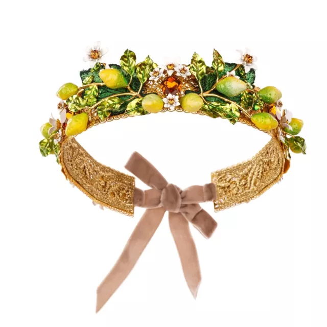 DOLCE & GABBANA Zitrone Blume filigrane Kristall Diadem Tiara Krone Gold 09491