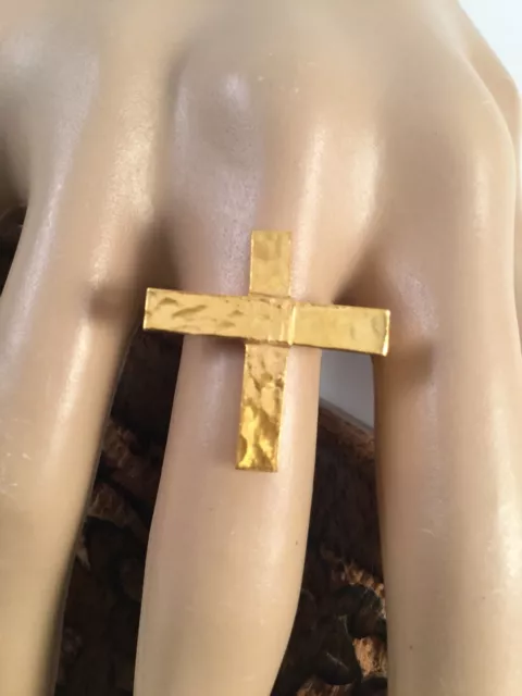 Vintage Artisan Hand Made Cross Jewellery Gold Ring Antique Religious Jewelry