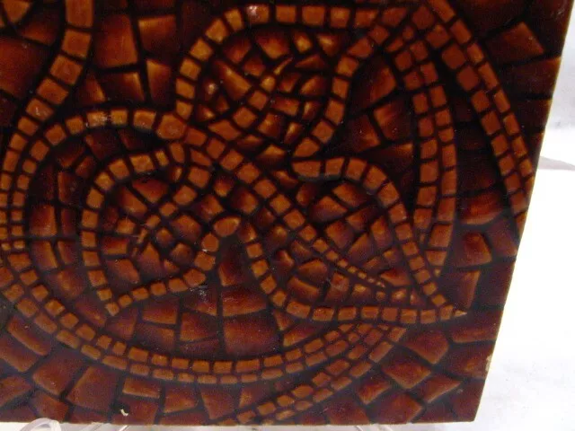 Early Majolica Glazed Ceramic Tile Art Nouveau Brown Leaf Ornate Mosaic Scroll L 3