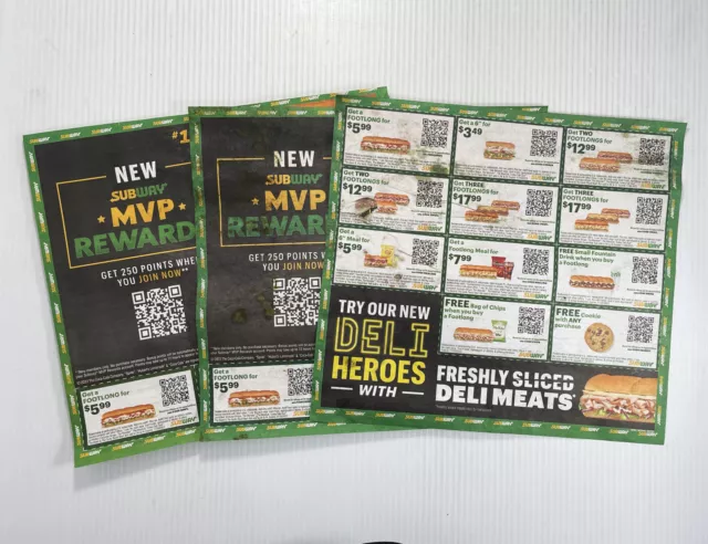 3 Sheets/ Pages of SUBWAY Coupons  Expires 11-26-2023  42 Total Coupons