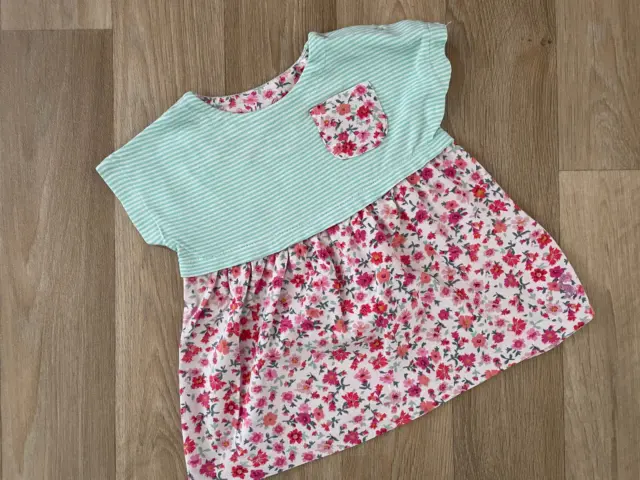 Baby Girl 3-6 months Joules Pink Floral Green Stripe Short Sleeve Summer Dress