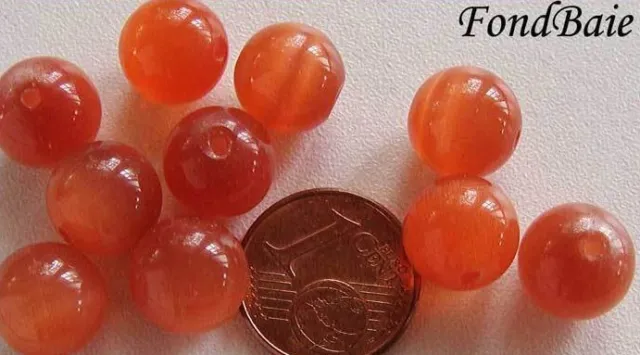 10 perles Orange Abricot RONDES 10mm verre OEIL DE CHAT DIY Bijoux déco