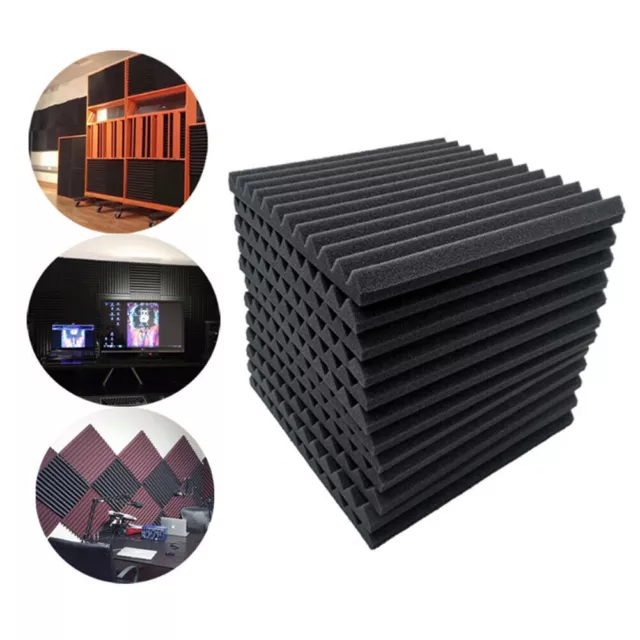 24x Black Wedge Acoustic Wall Panels Tiles Studio Sound Proofing Insulation Foam 2