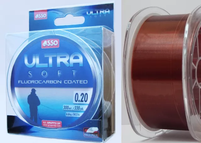 Asso Ultra Soft Coated Fluorocarbon Fishing Line 300 m Coppery Spools Sizes New