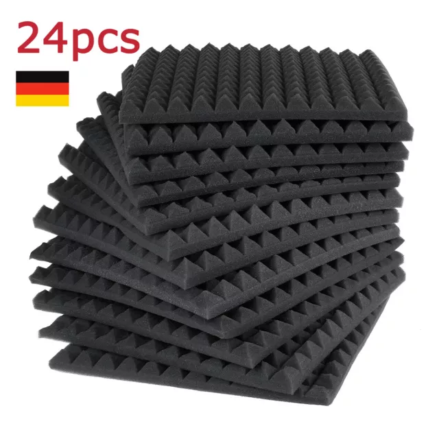 24x Akustik Schall Dämmung Schaumstoff Schallschutz 30*30*3CM Raum Schwarz