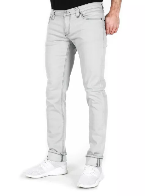 Nudie Tight Long John Unisex Mens Skinny Fit Stretch Jeans Light Grey Low Waist