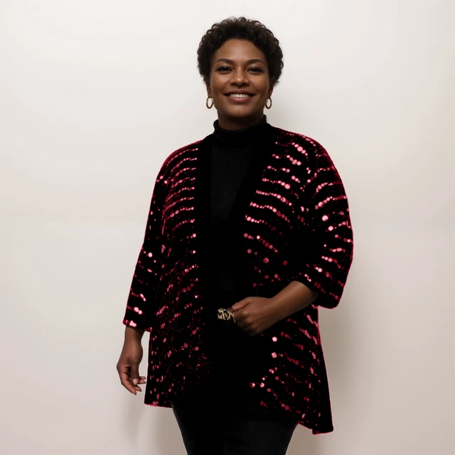 ROCKTHOSECURVES Women's Sequin Panel Plus Size Party Jacket – Evening Cardigan