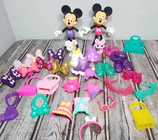 Disney MINNIE MOUSE Bowtique Dress Up Doll Snap N Style Large Lot 2 Dolls 2 Pets