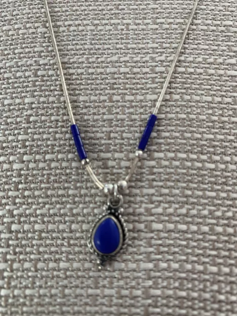 Lapis Lazuli 18” Necklace /Vintage Teardrop Style/Sterling Silver