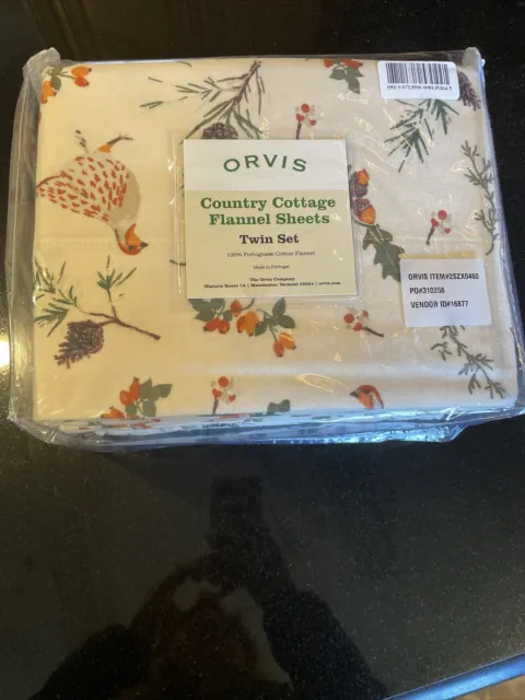 ORVIS Country Cottage Portuguese Flannel Twin Sheet Set Cabin Birds Rustic