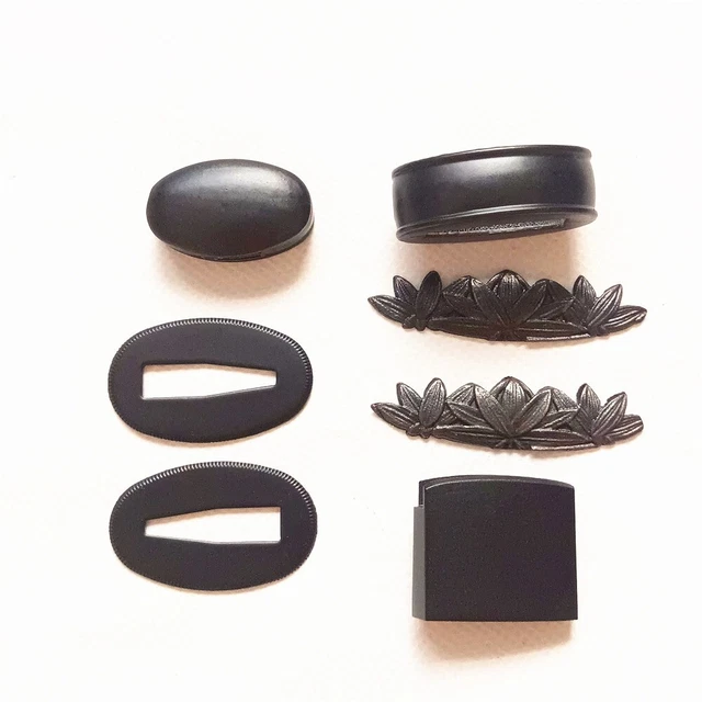 Black Set Fuchi Kashira Menuki Habaki Seppa for Japan Sword Katana Tanto Fitting