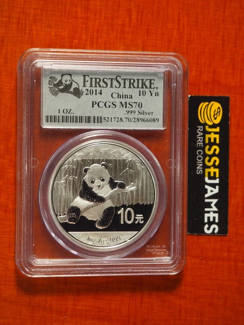 2014 China Silver Panda Pcgs Ms70 First Strike Label 1 Oz .999 Fine