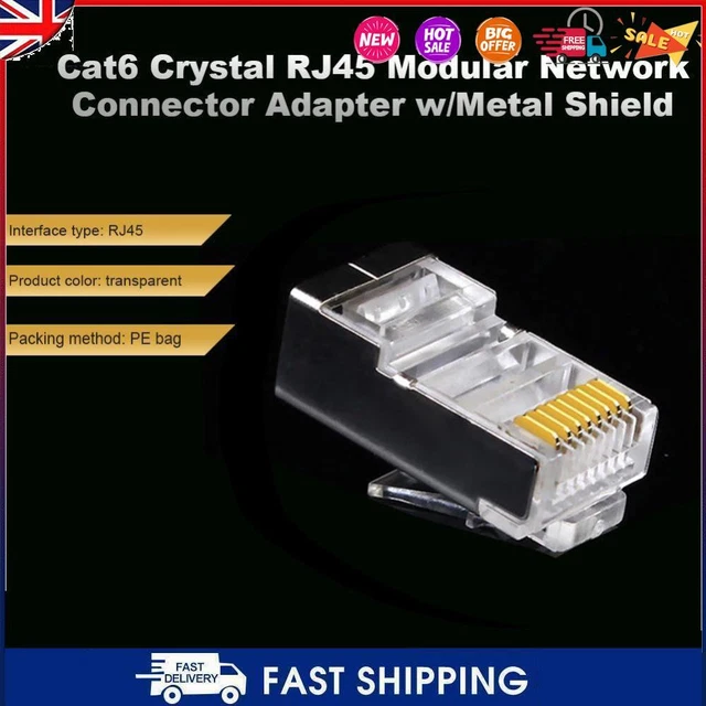 CAT6 CRYSTAL RJ45 Modular Network Connector Adapter w/Metal Shield ...