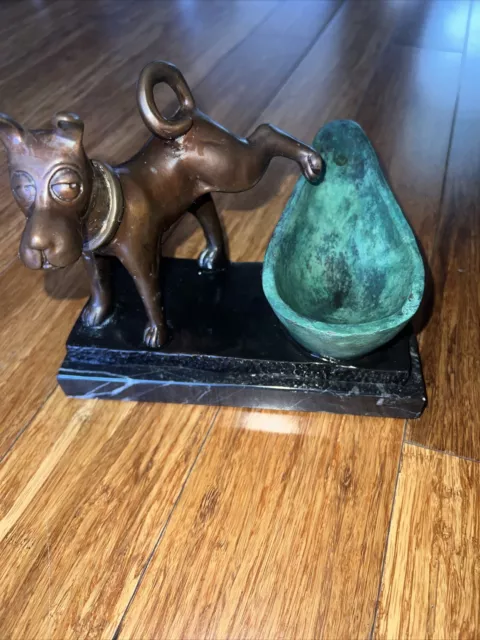 Bronze DOG Sculpture Marble base - Signed  P. RILEY