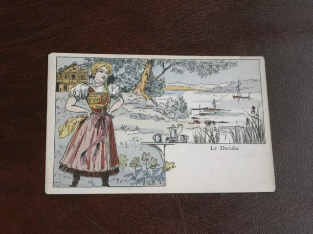 Original E. Louis Lessieux Signed Art Nouveau Glamour Postcard - Le Danube.