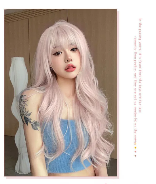 Women's Wig Curly Hair Light Pink Long Hair Long Curly Hair COS Big Waves Wigs