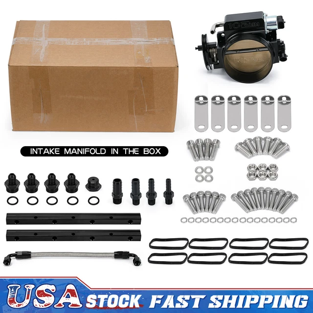 102MM LOW INTAKE Manifold w/ Fuel Rails & Throttle Body For GMC LS LS1