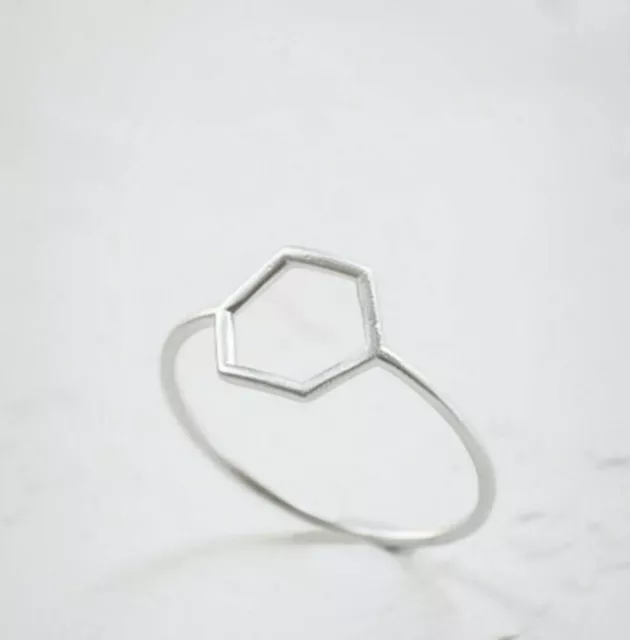 14k Solid Gold Hohl Offen Hexagon Ring Handgefertigt Feines Zierliche Stapel