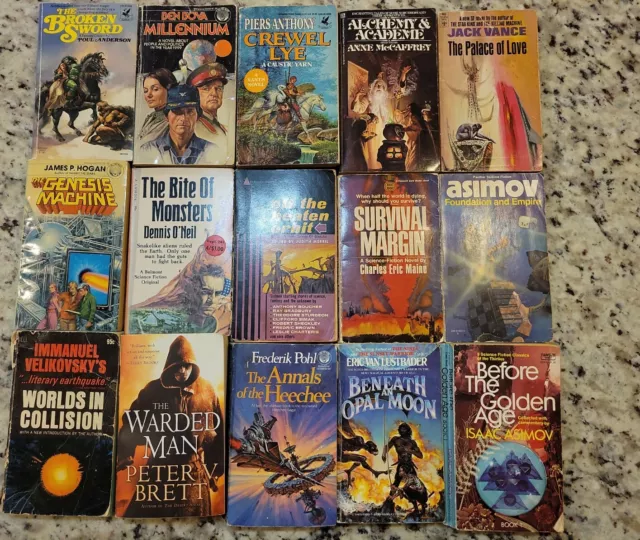 15 vintage Fantasy Book Lot Sci Fi Asimov Vance Bobs O'Neil 50s-present sfb2
