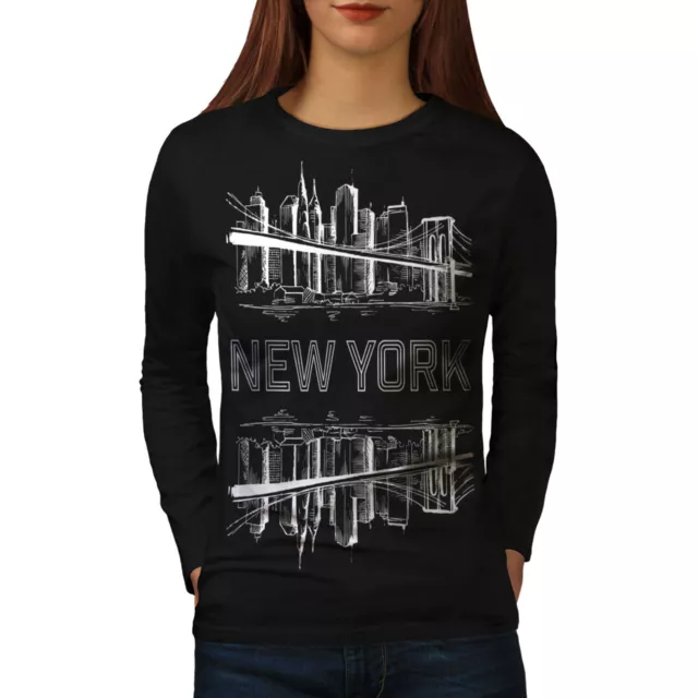 Wellcoda NY City Landscape Fashion Womens Long Sleeve T-shirt, Big Casual Design