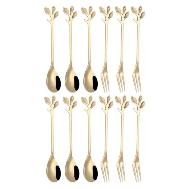 12Pcs Dessert Spoon and Fork Set Stainless Steel Mixing Spoon Cake Forks2308