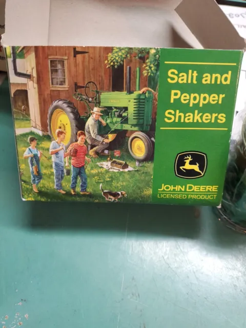 New John Deere Tin Salt and Pepper Shaker Set Tractor & Truck Graphics