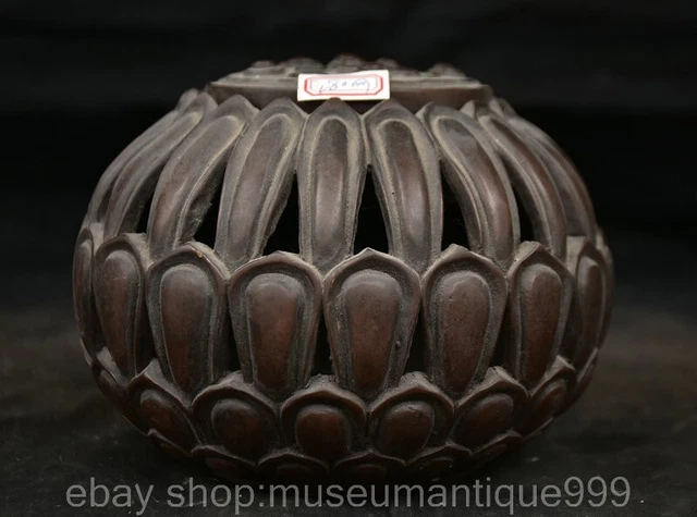 6" Old Chinese Copper Bronze Dynasty lotus flower censer incense burner