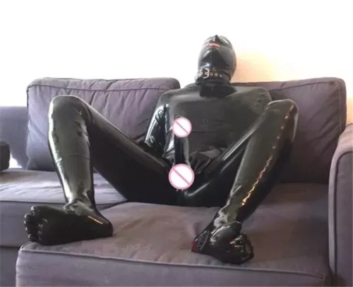 Men latex full cover catsuit with toes penis sheath custom made