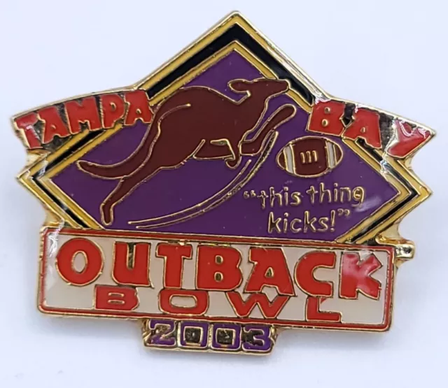 Outback Steakhouse hat lapel pin~ Tampa Bay Bowl Kick 2003 ~Vintage VG