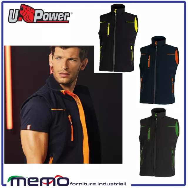 GILET DA LAVORO UOMO invernale SOFTSHELL SMANICATO in blu nero UPOWER u power