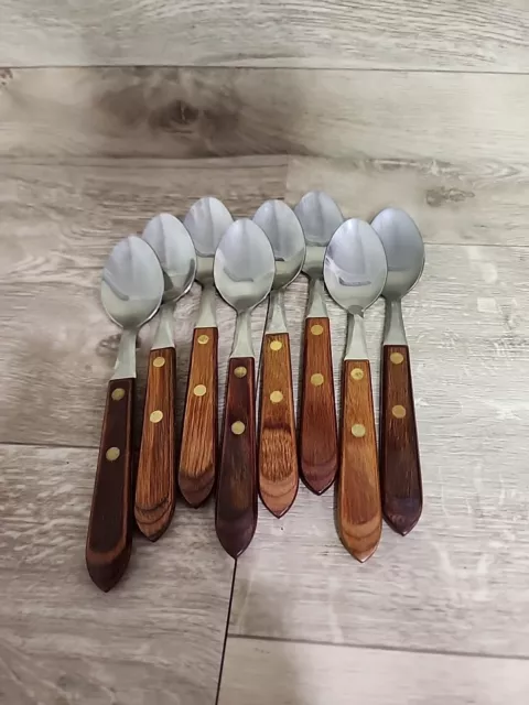 Vintage Washington Forge - Town & Country Spoons Wood Handle Stainless 8 Pc USA