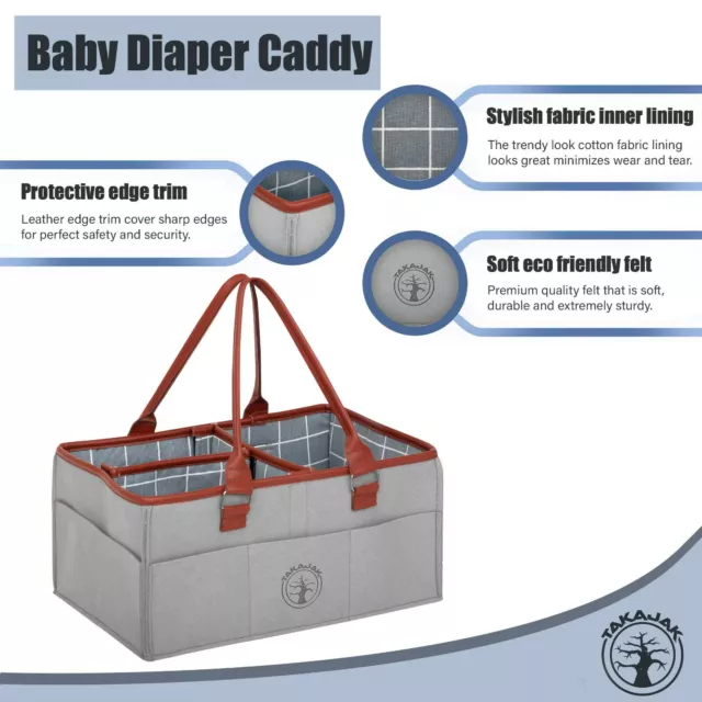 Baby Diaper Caddy Organiser - Portable Nappy Wipes Tote with Change Mat AU 2