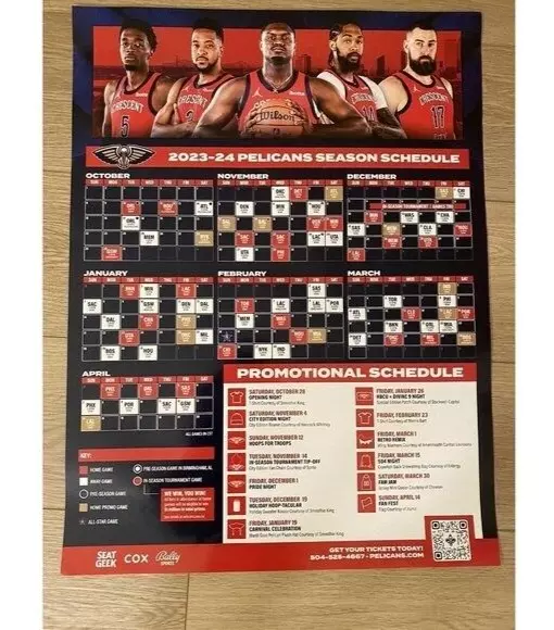 NEW ORLEANS PELICANS Poster 20232024 NBA Schedule 29.95 PicClick