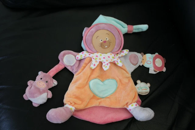 Doudou Plat Marionnette Souris Orange Rose Bleu DOUDOU ET COMPAGNIE les bouilles