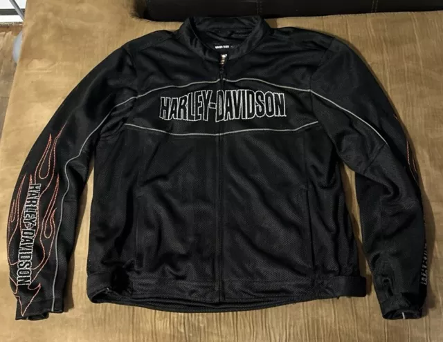 Harley Davidson Mesh Zip Up Jacket Mens XL Flame Motorcycle Biker