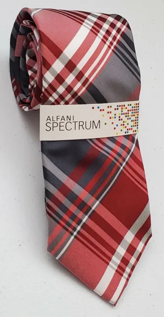 Alfani Spectrum New Mens"Saturn Plaid" Neck Tie. Red/Gray/White. 58.5"L Classic