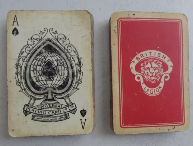 Ancien jeu de 52 cartes à jouer Dos British Legion Manque 1 carte 6 de pique