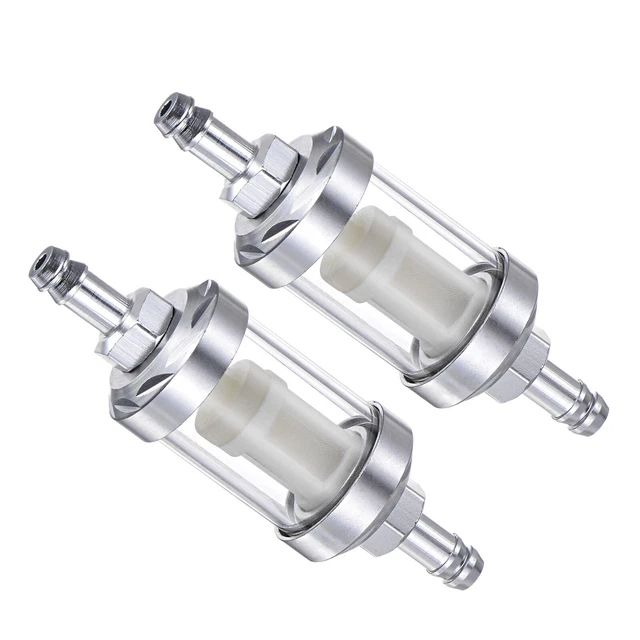 Universal In Line Petrol Fuel Gasoline Oil Filter, Silver Tone, 2Pcs