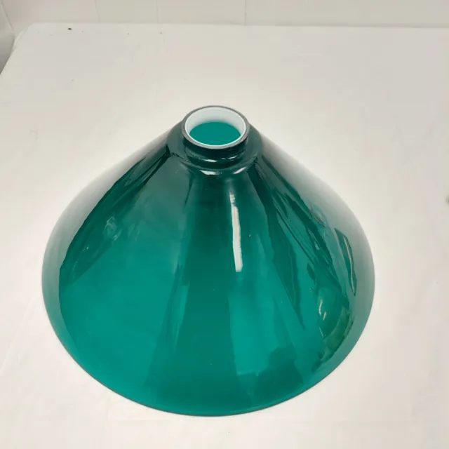 Vintage Conical Emerald Green Vianne Glass Lamp Shade Mouth Blown Glass France