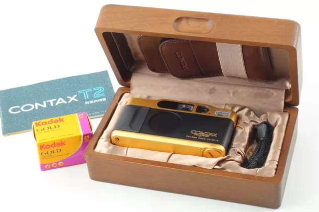 VIDEO[TOP MINT Wood Box ] Contax T2 Gold 60 Years Limited Film Camera From JAPAN