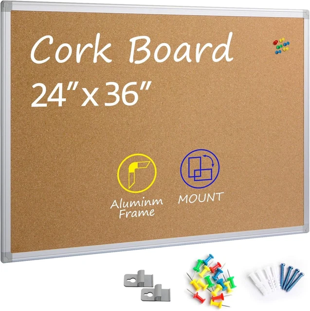 CORK BOARD BULLETIN Board 24 X 36, Silver Aluminium Framed 2X3