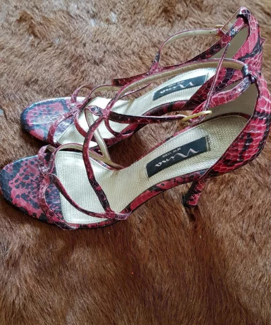 Nina New York Snake Print Watermelon Pink Red Sandals Heels size 6.5 EUC Leather 2