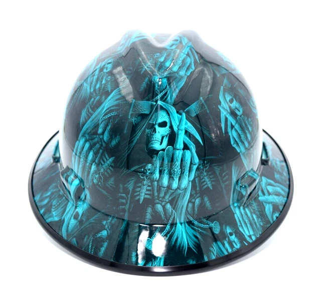 Made in USA MSA  Wide Brim Hard Hat Hydro Dipped Mile High Candy Blue 1 Finger